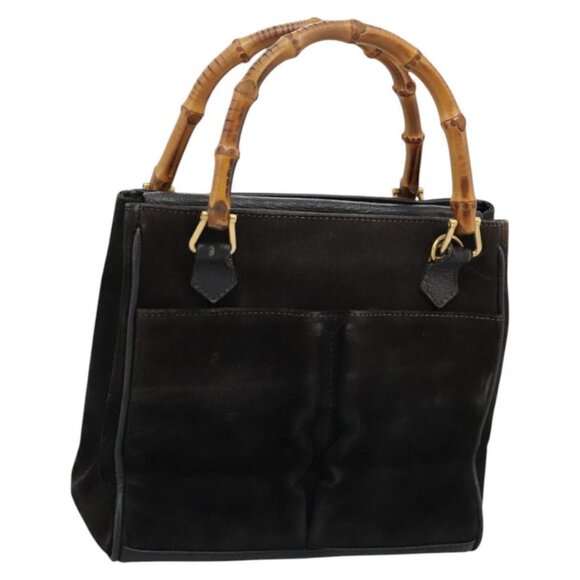 GUCCI Bamboo Hand Bag Suede Leather Black Gold 000 122 0316 Auth nb100 - Picture 1 of 16